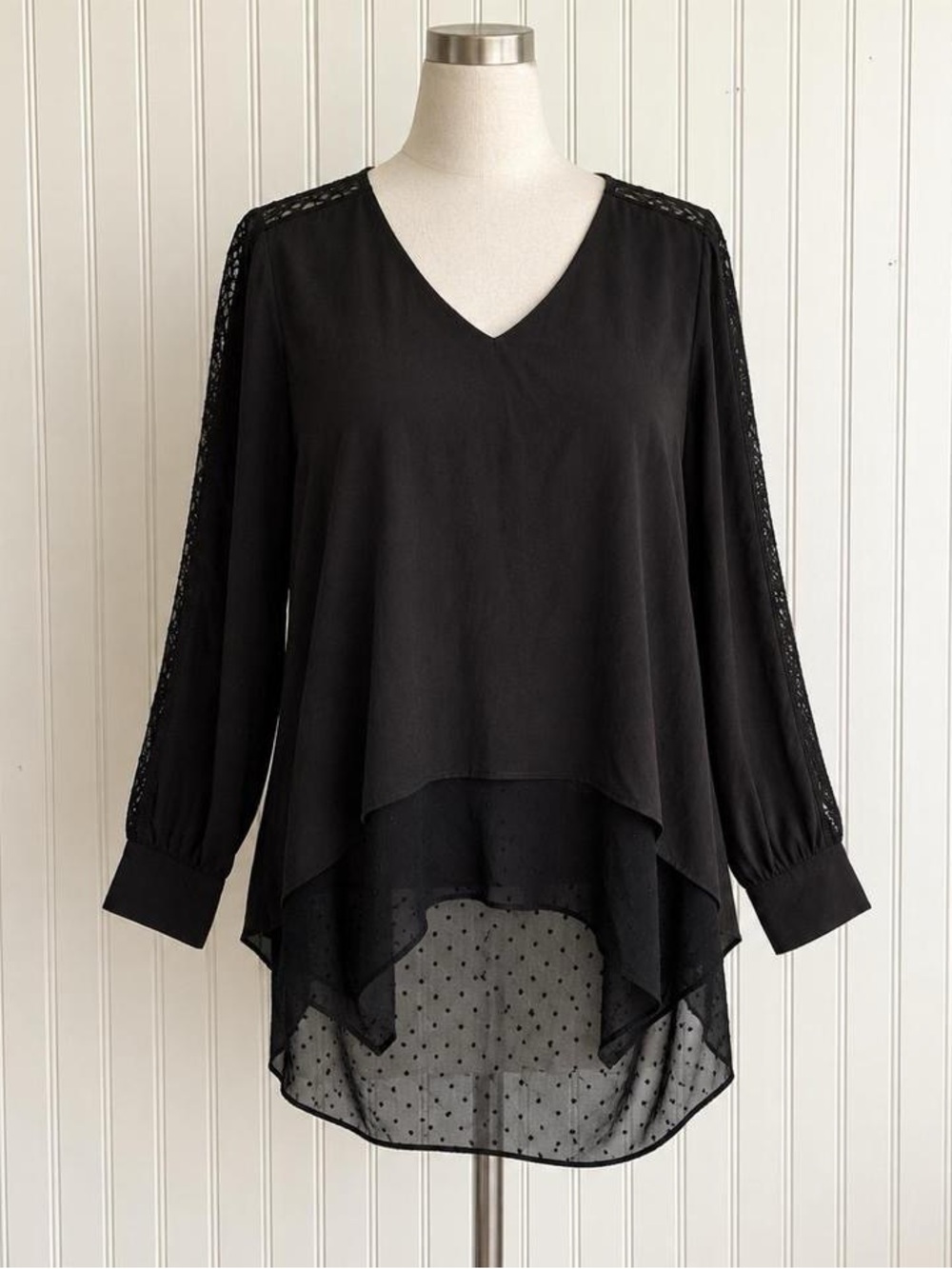 White House Black Market Black Layered V-Neck Chiffon Tunic Size S